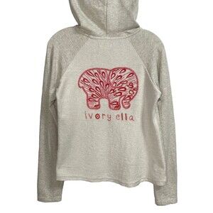 Ivory Ella Small Hoodie Elephant Sweatshirt Heathered Gray Pink Beading